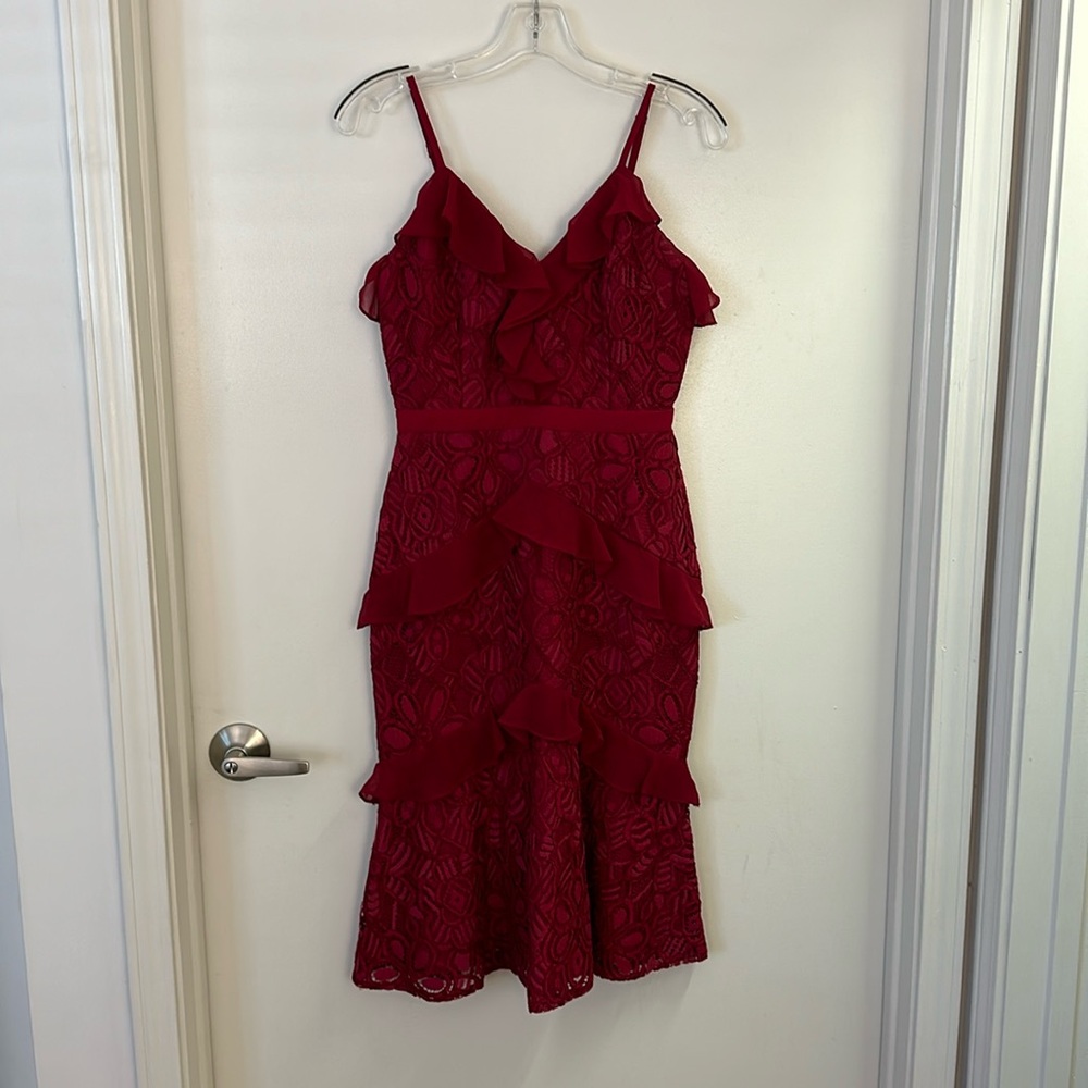 Adelyn Rae red lace midi dress